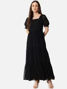 Femvy Square neck Puff Sleeve Tiered Maxi Dress