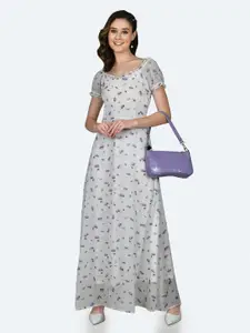 Zink London White Floral Printed Puff Sleeves Maxi Dress