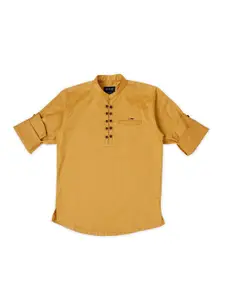 CAVIO Boys Comfort Mandarin Collar Roll Up Sleeves Casual Shirt