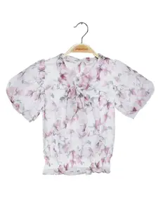 Peppermint Girls Floral Printed Puff Sleeve Blouson Top
