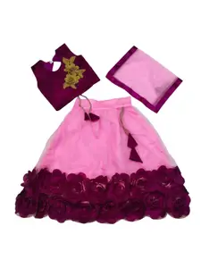 BAESD Girls Embroidered Patchwork Ready to Wear Lehenga & Blouse With Dupatta