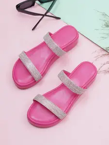 HASTEN Embellished Open Toe Flatform Heels