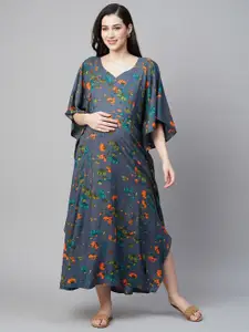 MomToBe Floral Printed Kimono Sleeves Maternity Kaftan Midi Sustainable Dress