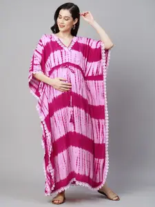 MomToBe Tie and Dye Printed Kimono Sleeves Maternity Kaftan Maxi Sustainable Dress