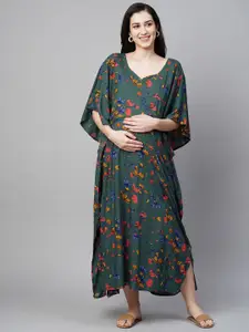 MomToBe Floral Printed Kimono Sleeves Maternity Kaftan Midi Sustainable Dress