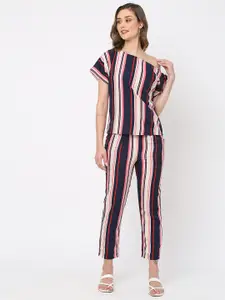 MISH Cream-Color & Pink One-Shoulder Striped Top With Trousers