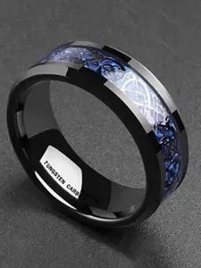 MEENAZ Men Silver-Plated Enameled Designed Stainless Steel Finger Ring