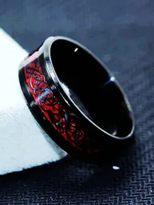 MEENAZ Men Silver-Plated Enameled Stainless Steel Finger Ring