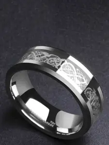 MEENAZ Men Silver-Plated Enameled Stainless Steel Finger Ring