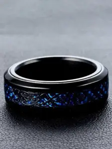 MEENAZ Men Silver-Plated Enameled Stainless Steel Finger Ring