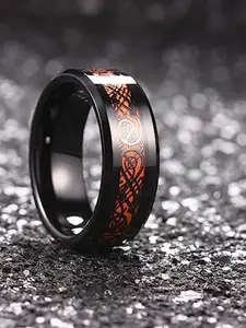 MEENAZ Men Silver-Plated Enameled Stainless Steel Finger Ring