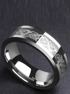 MEENAZ Men Silver-Plated Enameled Stainless Steel Finger Ring