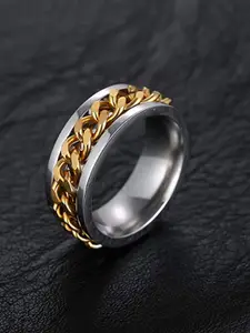 MEENAZ Men Silver-Plated Chain Designed Stainless Steel Finger Ring