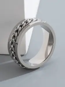 MEENAZ Men Silver-Plated Chain Designed 316L Stainless Steel Finger Ring