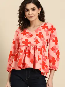 all about you Floral Print Crepe Peplum Top