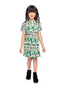 Tiny Kingdom Girls Geometric Printed Accordion Pleats Extended Sleeves Blouson Dress