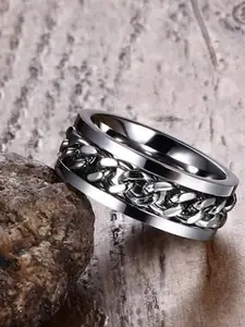 MEENAZ Men Silver-Plated Chain Designed Stainless Steel Finger Ring