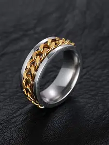 MEENAZ Men Silver-Plated Stainless Steel Chain Linked Finger Ring