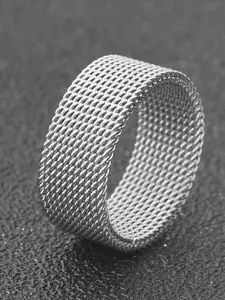 MEENAZ Men Silver-Plated Textured Chain Designed Stainless Steel Finger Ring