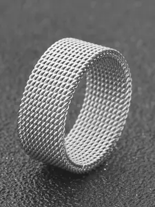 MEENAZ Men Silver-Plated Textured Chain Designed Stainless Steel Finger Ring