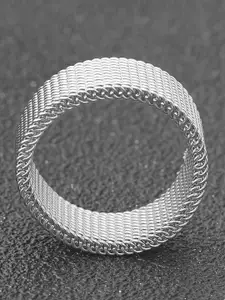 MEENAZ Men Silver-Plated Textured Chain Designed Stainless Steel Finger Ring