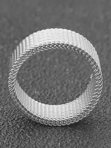 MEENAZ Men Silver-Plated Textured Chain Designed Stainless Steel Finger Ring