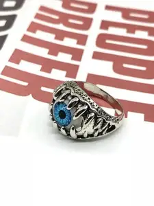MEENAZ Men Silver-Plated Evil Eye Designed 316L Stainless Steel Finger Ring