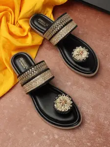 Anouk Black And Gold-Toned Embellished One Toe Flats