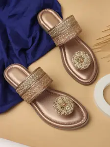 Anouk Gold-Toned Embellished One Toe Flats