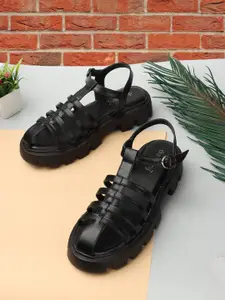 DressBerry Black Strappy Lightweight Platform Heel Gladiators