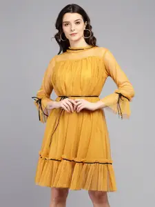 BAESD Round Neck Bell Sleeves Fit & Flare Dress