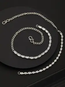 Jazz and Sizzle Women Set Of 2 Rhodium-Plated American Diamond Studded Link Bracelets