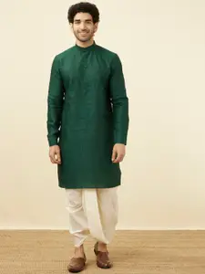 Manyavar Woven Design Mandarin Collar Linen Kurta