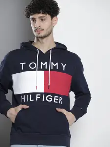 Tommy Hilfiger Brand Logo Embroidered Colourblocked Hooded Sweatshirt