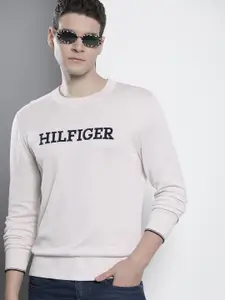 Tommy Hilfiger Pure Cotton Brand Logo Self Design Sweaters