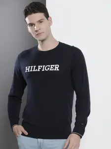 Tommy Hilfiger Pure Cotton Brand Logo Self Design Sweaters