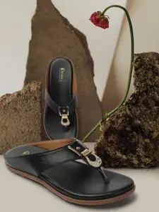 Denill Buckled Open Toe T-Strap Flats