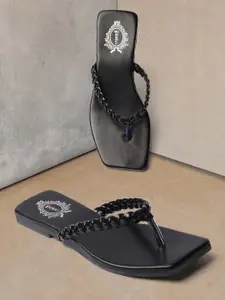 Denill Braided Open Toe T-Strap Flats