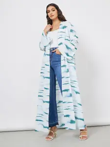 Styli Tie and Dye Printed Longline Open Front Shrug