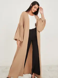 Styli Crinkle Knit Puff Sleeves Open Front Longline Shrug