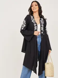 Styli Floral Embroidered Detail Asymmetric Open Front Shrug