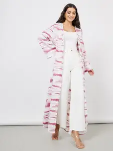 Styli Tie and Dye Printed Longline Open Front Shrug