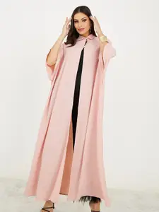 Styli Longline Spread Collar Kimono Sleeves Open Front Shrug With Button Detail