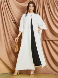 Styli Longline Oversized Kimono Sleeves Shrug With Collar and Button Detail