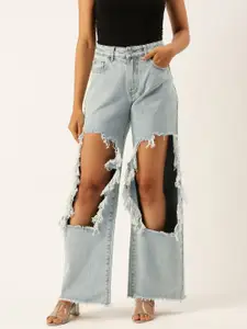 FOREVER 21 Straight Fit Highly Distressed Jeans