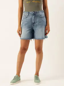 FOREVER 21 Pure Cotton Frayed Denim Shorts