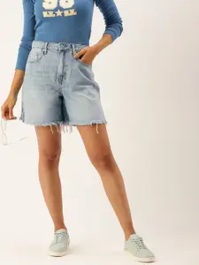 FOREVER 21 Women Frayed Pure Cotton Denim Shorts