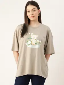 FOREVER 21 Printed Drop-Shoulder Sleeves Oversized T-shirt