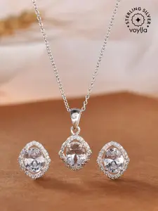Studio Voylla 925 Silver Rhodium-Plated Pendant & Earrings