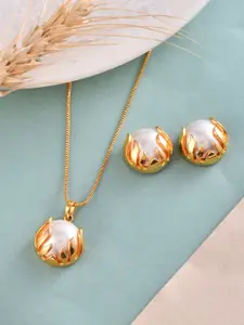 Voylla Gold-Plated Pearl-Studded Pendant Set